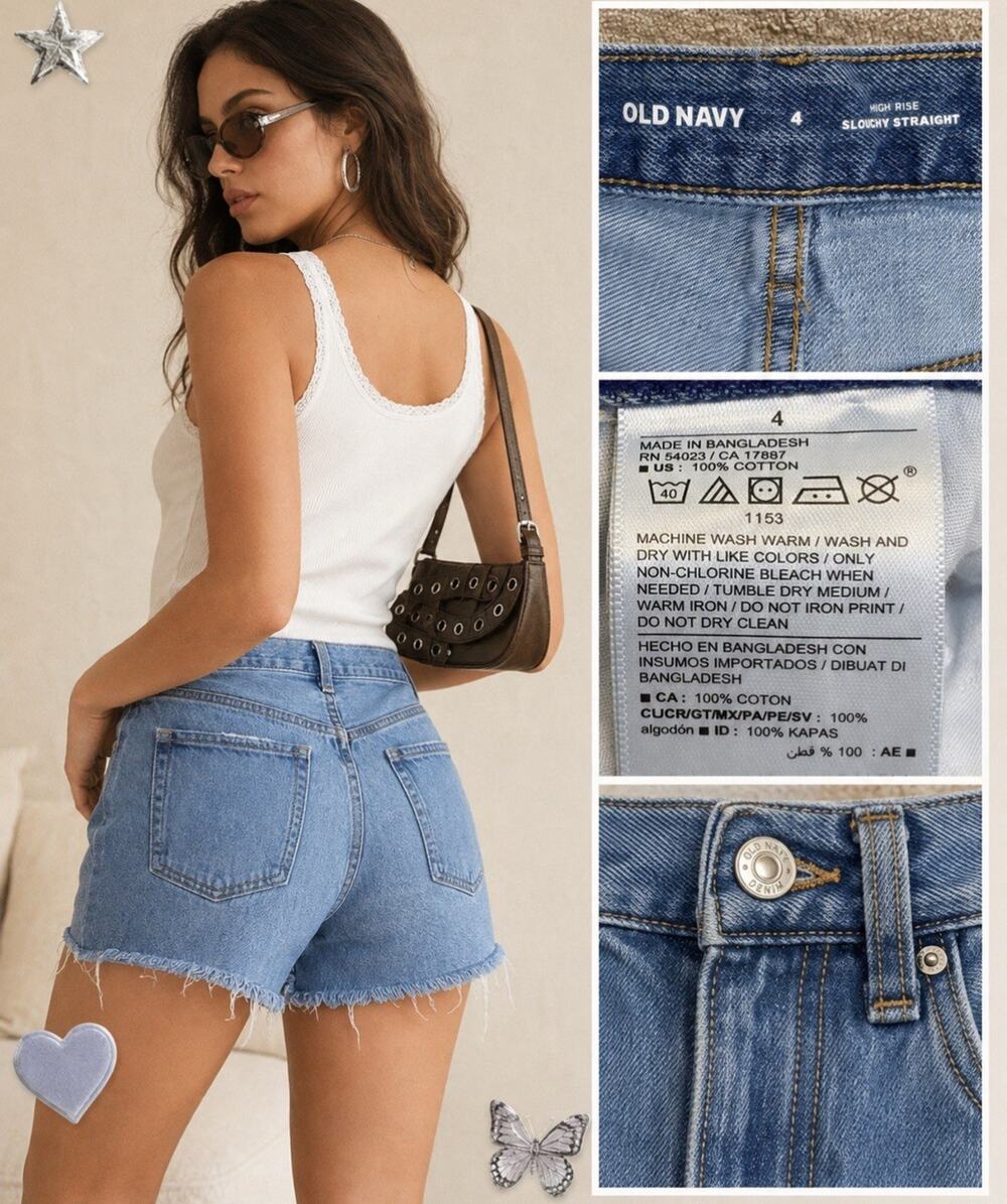 Old Navy Women's High Rise Slouchy Straight Denim Shorts Size 4 Distressed